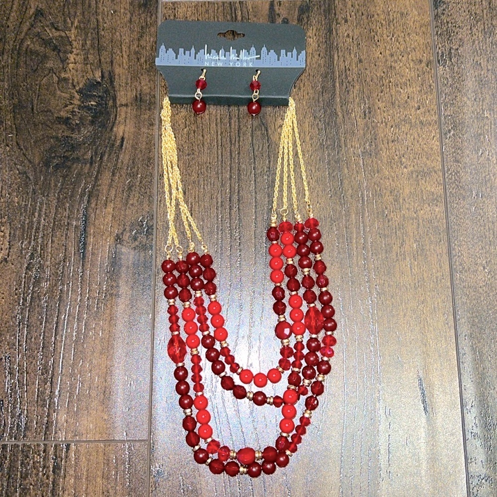 NEW Nicole Miller 4-Strand Necklace and Earrings Set